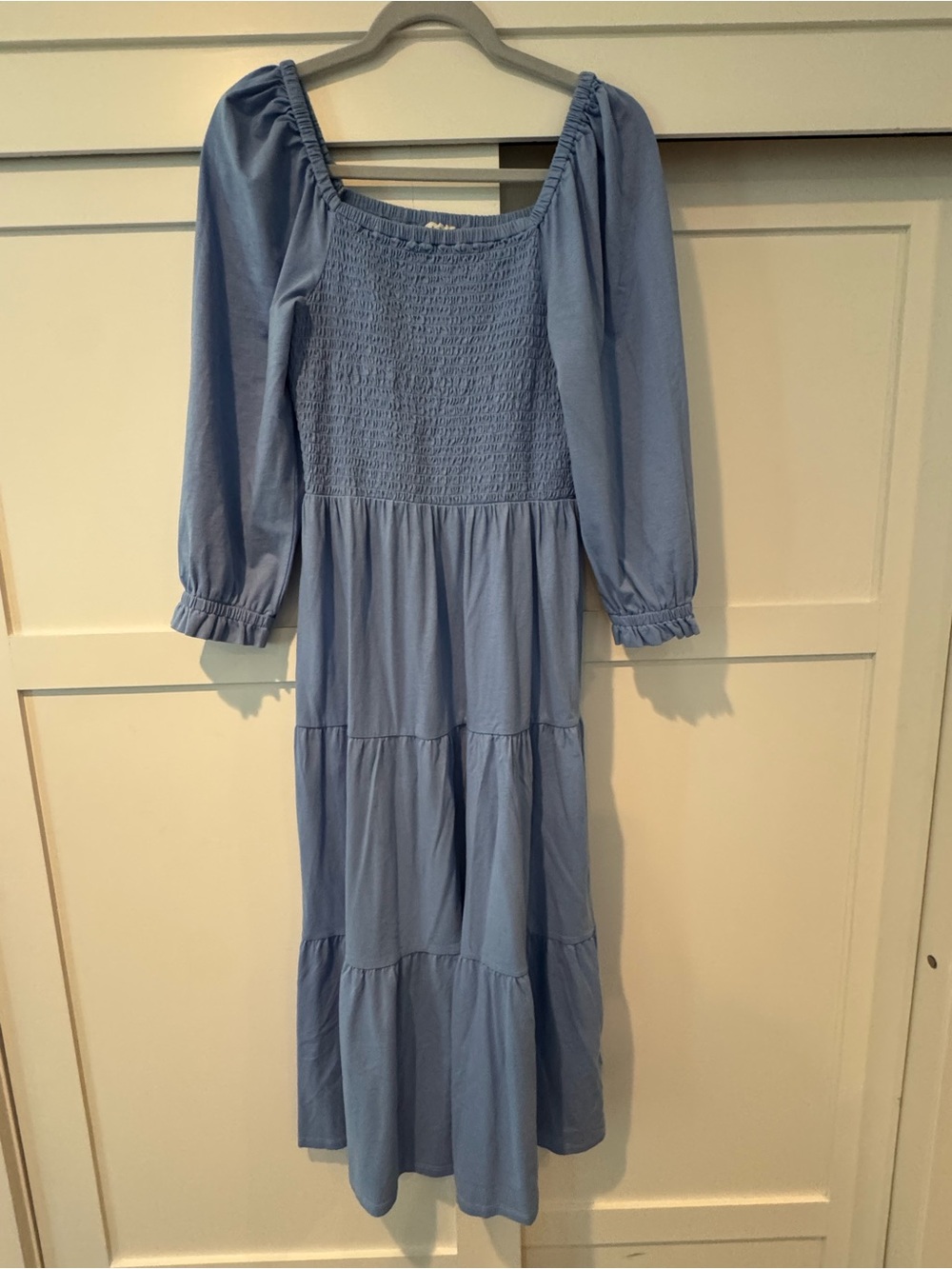 J. Crew Light Blue Smocked Maxi Dress with Puff Sleeves